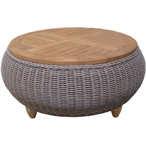 Outdoor Paradise Ottoman or Coffee Table in Kubu Grey with Teak Top